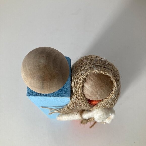 Handmade Rustic Wood Block Nativity Joseph Mary Jesus Blue Orange #1 - Picture 6 of 7